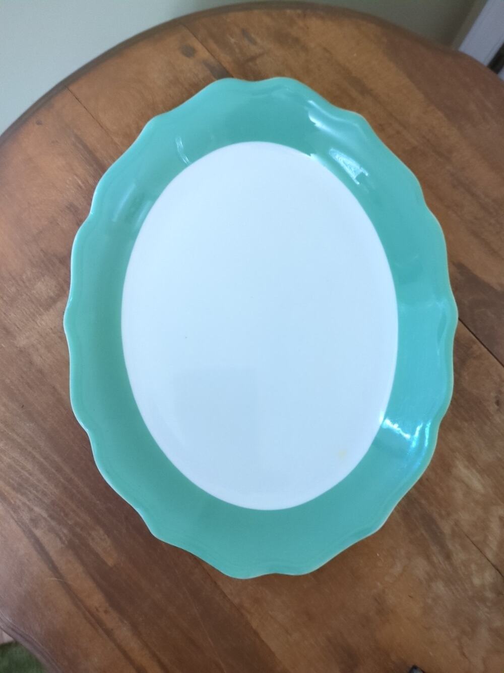 Vintage Syracuse China Restaurant Ware Scalloped Serving Platter Green And White